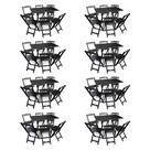Kit 8 Conjuntos de Mesa Dobráveis de Madeira 70x110cm com 6 Cadeiras Preta