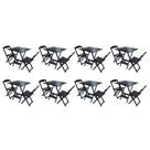 Kit 8 Conjuntos de Mesa Dobravel com 2 Cadeiras de Madeira 70x70 - Preto