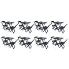 Kit 8 Conjuntos de Mesa Dobravel com 2 Cadeiras de Madeira 70x70 - Preto