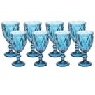 kit 8 Copo Taça de Vidro Diamante Azul Para Agua 300ml