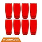 kit 8 Copo Vidro Florida 370ml Vermelho Suco Agua Tendencia