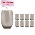 Kit 8 Copos California Redondo Vidro Cinza Mesa Posta 450ml