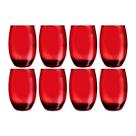 Kit 8 Copos California Redondo Vidro Vermelho Mesa 450ml