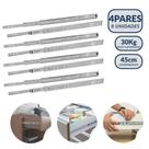 Kit 8 Corrediças 45cm Telescópicas Light Aço Cromado para Gaveta Guarda-roupa 35mm 4 Pares