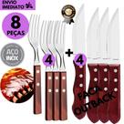Kit 8 Faca Jumbo tipo Outback Garfo Cabo Madeira Churrasco Profissional Estilo Outback Premium