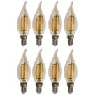 Kit 8 Lâmpadas Filamento Led Vela Bico Torto Âmbar 4W E14 2700K