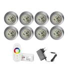 KIT 8 LED 9W RGB + CENTRAL E FONTE 12v P/ ILUMINAÇÃO PISCINA