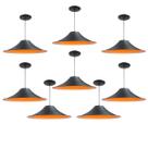 Kit 8 Luminária Pendente Chapéu Chinês Com Interior Laranja Com Fiação 110/220v