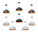 Kit 8 Luminária Pendente Meia Lua 24cm Com Interior Laranja Fiação 110/220v