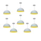 Kit 8 Luminária Pendente Meia Lua 24cm Interior Amarelo Com Fiação 110/220v