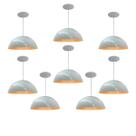 Kit 8 Luminária Pendente Meia Lua 34cm Com Interior Laranja Com Fiação 110/220v