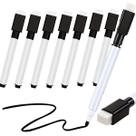 Kit 8 Marcadores Preto com Apagador e Imã Quadro Branco