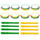 Kit 8 Pandeiro 8 Flauta Infantil Brasil Festa Copa Criança Musical Lembrancinha Recreação Educativo