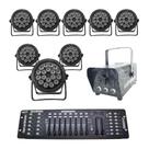 Kit 8 par led 18x12w máquina de fumaça 600w mesa dmx 512