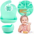 Kit 8 Pçs Introdução Alimentação Infantil para Bebês Silicone Macio Prato Ventosa Babador Copo Canudo Tijela Talheres Cabo Madeira