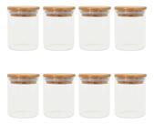 Kit 8 Pcs Pote De Vidro Com Tampa De Bambu Hermético 200ml Kit 8 Pcs Pote De Vidro Com Tampa De Bambu Hermético 200ml
