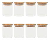 Kit 8 Pcs Pote De Vidro Com Tampa De Bambu Hermético 200ml Kit 8 Pcs Pote De Vidro Com Tampa De Bambu Hermético 200ml