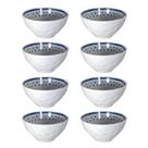 Kit 8 Peças Bowls Potes Salada Decorada 600ml Branca Azul