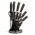 Kit 8 Peças Conjunto De Faqueiro Gold Marble C/ Suporte Preto
