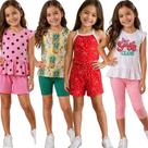 Kit 8 Peças de Roupa Infantil Menina 4 Camisetas + 4 Bermudas Shorts Kit 8 Peças de Roupa Infantil Menina 4 Camisetas + 4 Bermudas Shorts