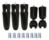 Kit 8 Pés Cônico De Cama Box Preto 6x2 Com Bucha Americana E Rodinha 12cm Preto Casal Queen King