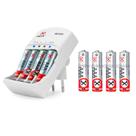 Kit 8 Pilhas AAA Palito Recarregáveis + Carregador Bivolt Mox Premium