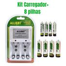 Kit 8 Pilhas Recarregáveis Carregador Rápido Bivolt AA / AAA