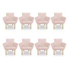 Kit 8 Poltronas Decorativa Leticia Suede Rosa Bebê Pés Palito Castanho - Pallazio