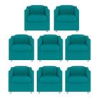 Kit 8 Poltronas Decorativa Reforçada Recepção Clinica Salão Suede Azul Tifany
