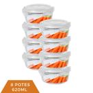 kit 8 Pote de Vidro Hermético 4 Travas Redondo 620ml Marmita