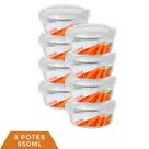 Kit 8 Pote de Vidro Hermético comTampa 4Travas Redondo 950ml