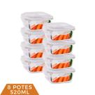 Kit 8 Pote de Vidro Hermético Mantimento Tampa 4 Travas 520ml
