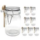 Kit 8 Pote Hermético De Vidro Com Trava e Colher de Bambu Redondo 280ml