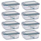 Kit 8 Pote Vidro Retangular Divisória Tampa Hermética 1040ml