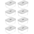 Kit 8 Potes De Vidro Hermético 2400ml Fresh Lock Branco com Tampa para Forno Microondas