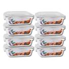 KIT 8 Potes de Vidro Retangular com Tampa Hermética 640ml