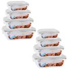 Kit 8 Potes Marmita Fit Retangular 370ml+640ml+1040ml+1520ml