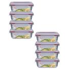 Kit 8 Potes Retangular 4 Travas Marmita Canelado 1520ml