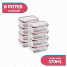 Kit 8 Potes Vidro Hermético Canelado Marmita Fitness 370ml