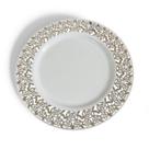 Kit 8 Pratos Borda prata flor metálica acrilico jantar 22cm