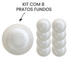 Kit 8 Pratos Fundos de Cerâmica 22 cm Branco