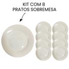 Kit 8 Pratos Sobremesa de Cerâmica 20cm Branco