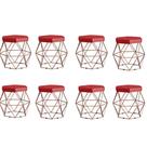 Kit 8 Puffs decorativos aramado Vanessa-material sintético vermelho