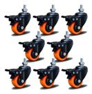 Kit 8 Rodízio Linha Black Parafuso 3/8" 50mm Com Freio 400kg Laranja - Colson