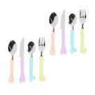 Kit 8 Talher Escolar Infantil Animais Alimentação Inox Plástico Creche Utensílios Faqueiro Cozinha