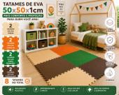 Kit 8 Tatames Tapetes EVA 50x50x1cm 10mm CREME e VERDE e MARROM e LARANJA