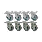Kit 8 un roda rodízio fixo e giratório freio pvc bp 3" 75mm Kit 8 un roda rodízio fixo e giratório freio pvc bp 3" 75mm