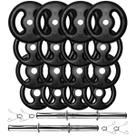 Kit 80Kg Anilhas de Ferro com Barras Ocas de 40cm e Presilhas