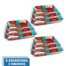 Kit 9 Assadeiras Retangulares Vidro 1,6L 2,2L 2,9L Marinex Kit 9 Assadeiras Retangulares Vidro 1,6L 2,2L 2,9L Marinex