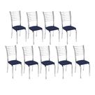 Kit 9 Cadeiras Iara Cromada Para Cozinha-material sintético Azul